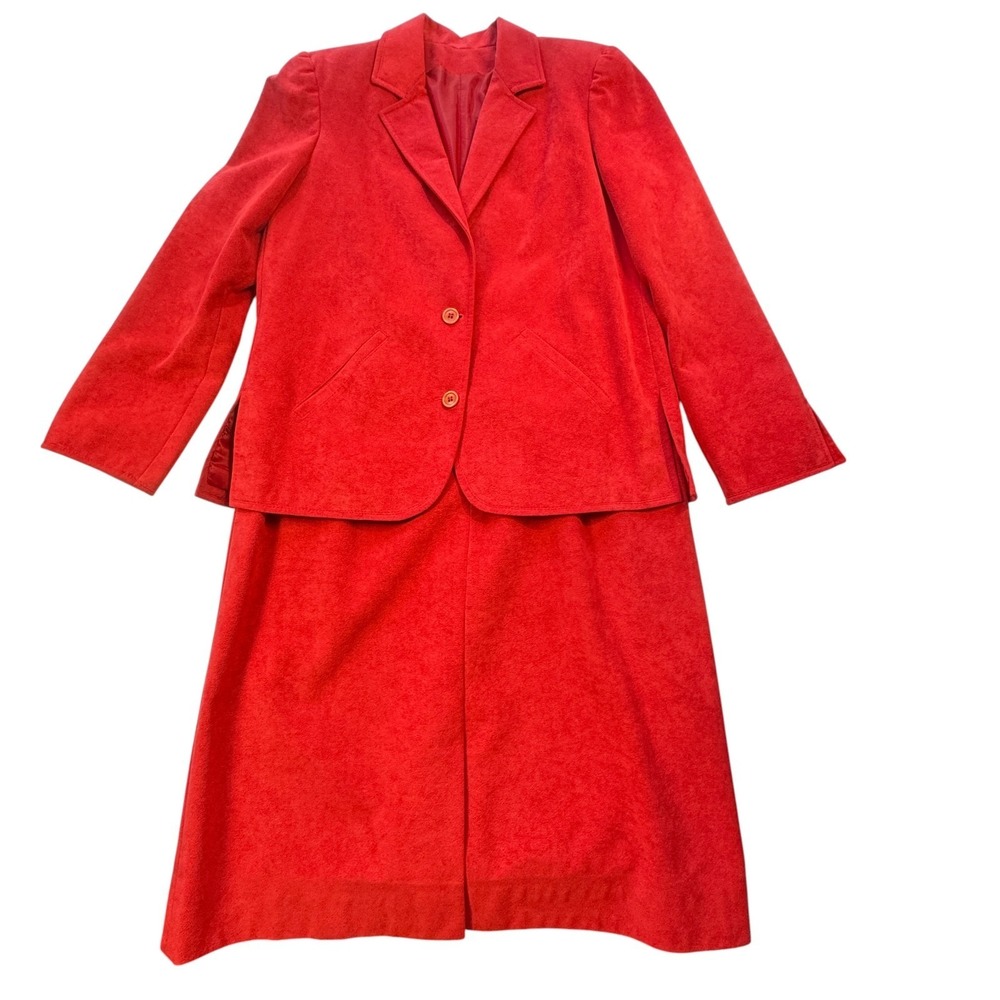 UltraSuede Red Blazer Skirt Suit Womens 12 Faux Suede Career‎ Preppy VTG 70s 80s